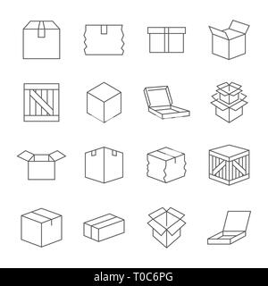 Box Zeichen. Verschiedene Boxen Behälter und Kartons. Symbol Leitung festgelegt. Vector Illustration. Editierbare Anschlag Stock Vektor