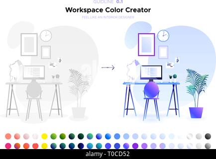 Arbeitsbereich Farbe Schöpfer. Innenraum Hintergrund Stock Vektor