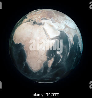 Dürre in der Welt, dem Planeten Erde. Klimawandel Land ohne Wasser. Meeresgrund Bathymetrie mit Reliefs. Die globale Erwärmung. Physische Welt Stockfoto