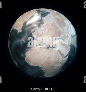 Dürre in der Welt, dem Planeten Erde. Klimawandel Land ohne Wasser. Meeresgrund Bathymetrie mit Reliefs. Die globale Erwärmung. Physische Welt Stockfoto