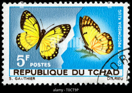 Briefmarke aus dem Tschad in die Schmetterlinge 1967 ausgestellt Stockfoto