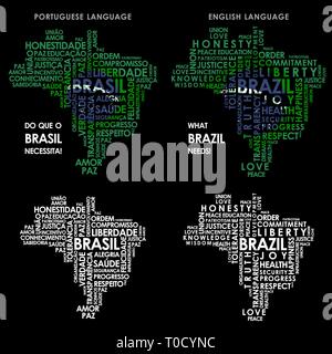Wort Brasilien Karte Stock Vektor