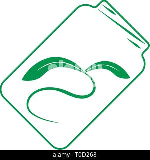 Microgreens Logo. Anlage in einem schrägen Glas Glas. Saatgut und Leben microgreens packaging design Stock Vektor