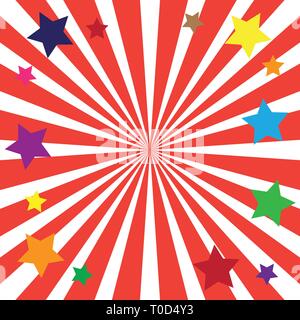 Red stripe Pop-art mit bunten Sternen Stock Vektor