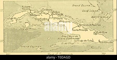 Die Erde und ihre Bewohner der Erde und ihrer Bewohner.. earthitsinhabita 291 recl Jahr: 1891 VERWALTUNG VON KUBA. 381 Bahnbetrieb begann bereits im Jahr 1837, waren aber zunächst ein paar kurze Zeilen Havanna verbinden mit der umliegenden Plantagen beschränkt. Auch noch ein System von Leitungen für die westlichen Bezirke begrenzt ist, sind die östlichen Teile der Insel besitzen nur die ersten links von zukünftigen Projekten. Der "Hauptbahnhof", die letztlich die gesamte Kuba vom Kap San Antonio zum Kap Maisi durchqueren, gibt es immer noch nur auf dem Papier. Auf der anderen Seite die Stockfoto
