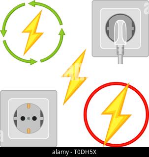 5 farbenfrohe Karikatur elektrische Elemente einstellen Stock Vektor