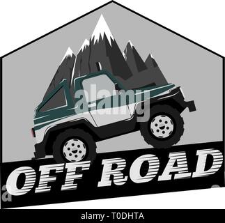 Vintage Off road Auto logo Vorlage Berg. Vector Illustration. Stock Vektor