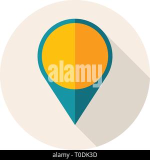 Vector Illustration. Flaches Design Symbol mit Karte Pin. Stock Vektor