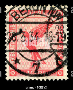 Deutsche historische Stempel: Die Falcon breitete seine Flügel als Symbol der Luftpost. Doppel Stornierung, Air Mail, Berlin, Weimarer Republik Stockfoto