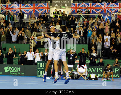 Davis Cup in Braehead. Doppelzimmer, Colin Fleming & Ross Hutchins (GBR) v Michal Merinak & Filip Polasek. (SVK) Lenny Warren/Warren Medien07860 83005 Stockfoto