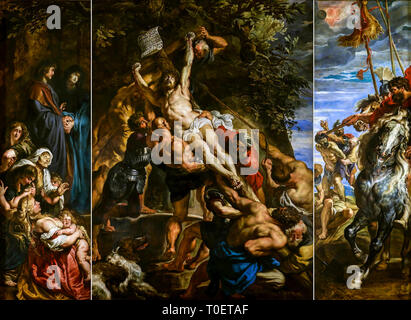 Peter Paul Rubens, die Erhebung des Kreuzes, Triptychon, Barockmalerei, 1610 Stockfoto