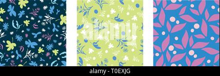 Drei funky Frische bunte Vektor nahtlose florals Stock Vektor