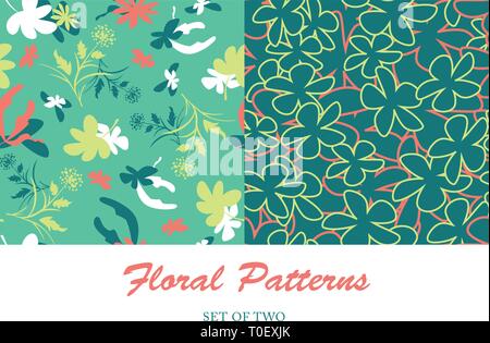 Zwei frischen, natürlichen Vektor floral nahtlose Muster Stock Vektor