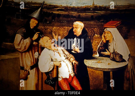 Gemälde von Hieronymus Bosch, TREPANATION/Kernbohren, chirurgischen Eingriff, bei dem ein Loch gebohrt oder kratzten in den menschlichen Schädel Stockfoto