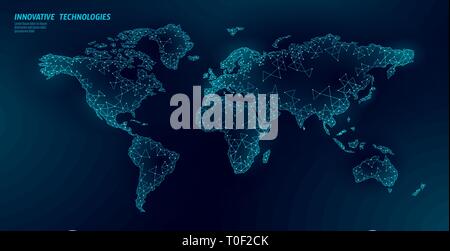 Low Poly Weltkarte Planet Erde Global Business Connection. Online Netzwerk Europa Afrika Amerika Kontinenten. Internationale Partnerschaft Kommunikation Stock Vektor