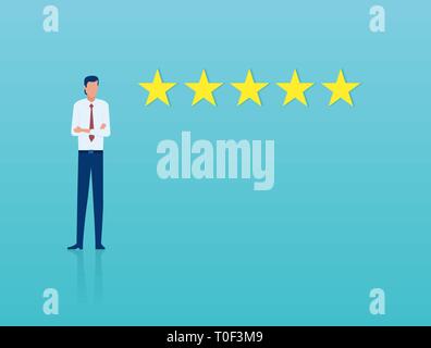 Exzellenter Service Konzept. Vektor eines businesman zuversichtlich, die eine 5-Sterne Bewertung Stock Vektor