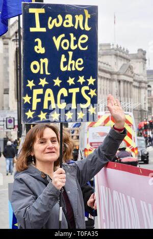 19. Mär 2019. Ein Anti Brexit Demonstrant demonstriert gegen Brexit. Houses of Parliament, Westminster, London. UK Credit: michael Melia/Alamy leben Nachrichten Stockfoto