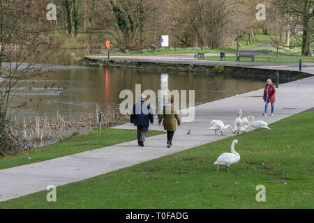 Lurgan Park, Lurgan, County Armagh, Nordirland. 19. Mär 2019. Uk Wetter - ein grauer Tag endete mit heller sonnigen Perioden. Viel milder, Temperaturen bis in die Nähe des doppelten Abbildungen, einen angenehmen Tag im Park erhöht. Quelle: David Hunter/Alamy Leben Nachrichten. Stockfoto
