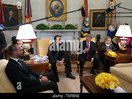 März 19, 2019, Washington, DC, USA: United States President Donald J. Trumpf trifft sich mit Präsident Jair Bolsonoro Brasiliens im Weißen Haus. Quelle: Chris Kleponis/Pool über CNP/MediaPunch Stockfoto