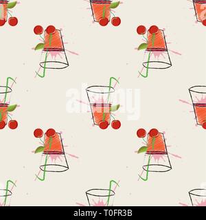 Glas Schale mit Kirschen Saft und Beeren nahtlose Muster 10 eps Stock Vektor