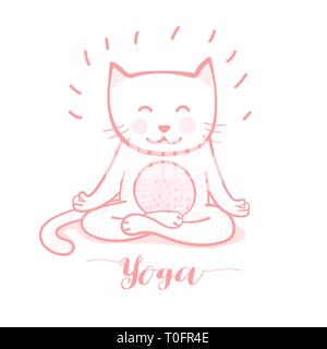 Cartoon cat Cute im Yoga meditation darstellen, einen Lotus Position auf weißem Hintergrund, kann es als Poster, Postkarte, kostenlos Yoga verwendet werden, Sport cen Stock Vektor