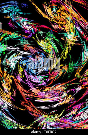 Farben auf Schwarz Spinnerei vortex Rainbow abstrakt, vertikale Hintergrund Stockfoto