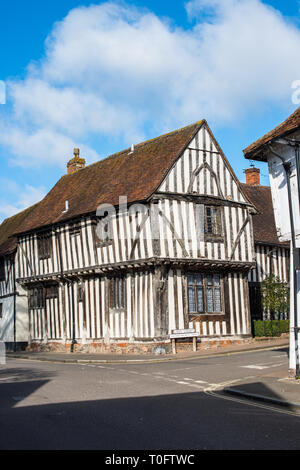 Tudor Fachwerkhäuser in der Ortschaft Lavenham, Suffolk, England, Vereinigtes Königreich, Europa. Stockfoto