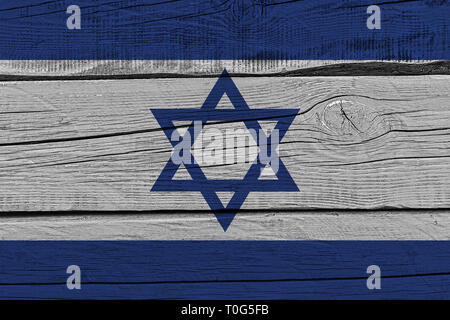 Israel Flagge auf alten Laufbelag gemalt. Patriotischen Hintergrund. Flagge Israel Stockfoto