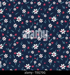 Valentines Tag themed Herzen und Blumen nahtlose Muster Stock Vektor