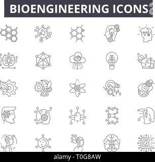 Bioengineering Zeile für Symbole für Web und mobile Design. Editierbare Schlaganfall Anzeichen. Bioengineering Entwurfskonzept Abbildungen Stock Vektor
