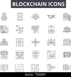 Blockchain Zeile für Symbole für Web und mobile Design. Editierbare Schlaganfall Anzeichen. Blockchain Entwurfskonzept Abbildungen Stock Vektor