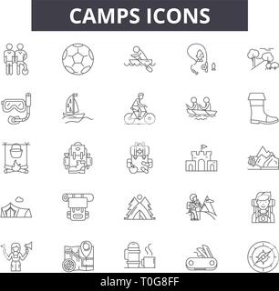 Camps Zeile für Symbole für Web und mobile Design. Editierbare Schlaganfall Anzeichen. Camps Entwurfskonzept Abbildungen Stock Vektor