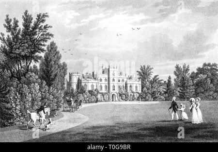 Eine Gravur der Cote House, dem Sitz von Philip Protheroe, Westbury auf Trym, Bristol UK gescannt und in hoher Auflösung aus einem Buch 1825 veröffentlicht. Stockfoto
