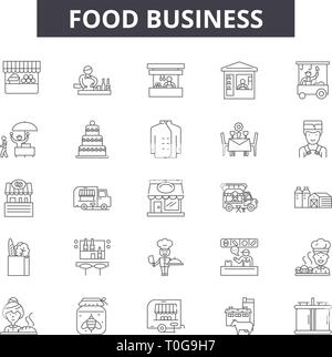 Food Business Line Symbole für Web und mobile Design. Editierbare Schlaganfall Anzeichen. Food business Entwurfskonzept Abbildungen Stock Vektor