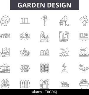 Garten Design line Symbole für Web und mobile Design. Editierbare Schlaganfall Anzeichen. Garten design Entwurfskonzept Abbildungen Stock Vektor
