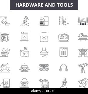 Hardware und Tools Zeile für Symbole für Web und mobile Design. Editierbare Schlaganfall Anzeichen. Hardware und Tools Entwurfskonzept Abbildungen Stock Vektor