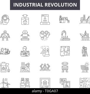 Industrielle Revolution Zeile für Symbole für Web und mobile Design. Editierbare Schlaganfall Anzeichen. Industrielle Revolution Entwurfskonzept Abbildungen Stock Vektor
