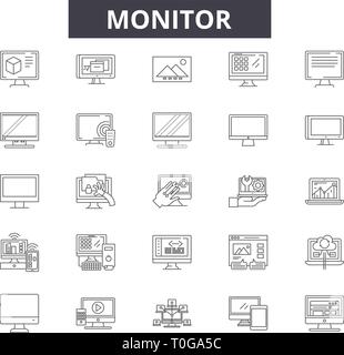 Montior Zeile für Symbole für Web und mobile Design. Editierbare Schlaganfall Anzeichen. Montior Entwurfskonzept Abbildungen Stock Vektor