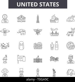 United States Zeile für Symbole für Web und mobile Design. Editierbare Schlaganfall Anzeichen. United States Entwurfskonzept Abbildungen Stock Vektor