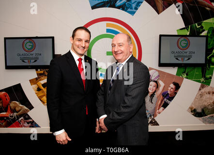 Die erste Verwendung der Präsident der Commonwealth Games Federation Prinz Imran visits Glasgow Hauptsitz 2014. David Grevemberg, Michael Cavanagh. Le Stockfoto