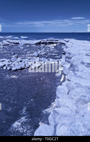 Infrarot Bild des freigelegten Gesteinsschichten entlang der Küste auf den Bristol Channel Küste bei Kilve in Somerset UK bei Ebbe Stockfoto