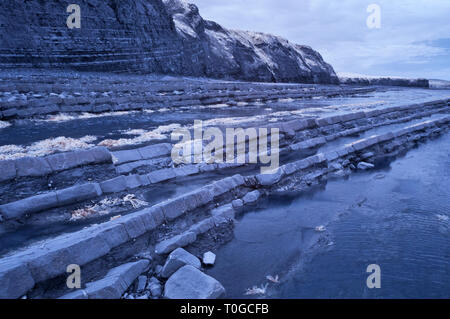 Infrarot Bild des freigelegten Gesteinsschichten entlang der Küste auf den Bristol Channel Küste bei Kilve in Somerset UK bei Ebbe Stockfoto