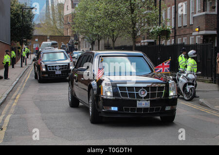 Präsident Obama besucht das Globe Theatre in London. Stockfoto