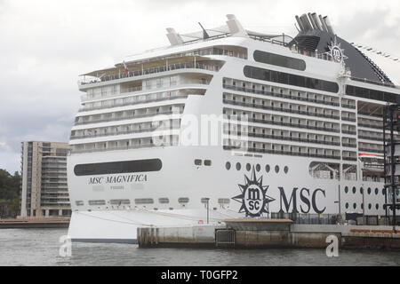 Die MSC Magnifica Kreuzfahrt Schiff angedockt an der Overseas Passenger Terminal in Sydney, Australien. Stockfoto