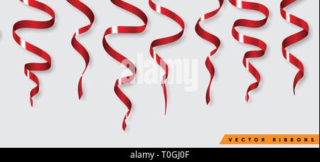 Set aus bunten Farbband für Feier oder Party Abbildung. Deko Vektorgrafiken isoliert. Element der Geburtstag oder Grußkarte, Urlaub oder anniver Stock Vektor