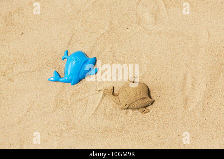 Sand Form von Wal Form gebildet auf Sommer Strand Stockfoto