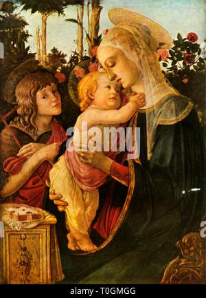 "Jungfrau und Kind mit Jungen der Hl. Johannes der Täufer", 1470-1475, (1937). Schöpfer: Sandro Botticelli. Stockfoto