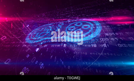 Retro Gamepad Controller Hologramm auf digitalen Hintergrund. 5G, Gaming, spielen, Pad und online Spiel abstrakte Konzept 3D-Abbildung. Stockfoto