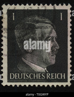 Ns-DEUTSCHLAND - ca. 1941. Briefmarke mit dem Porträt von Adolf Hitler ein deutscher Politiker und Führer der Nsdap 1933-1945. Stockfoto