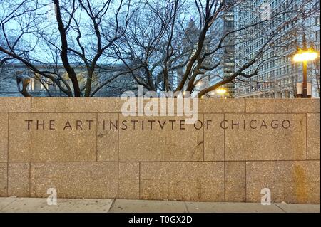 CHICAGO, IL-7 FEB 2019 - Blick auf die Kunst Institut von Chicago (AIC), in unmittelbarer Nähe der Michigan Avenue (Magnificent Mile), die zweitgrößte Art Museum Stockfoto